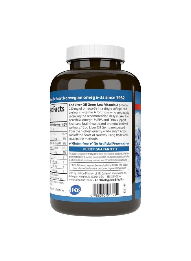 Carlson Cod Liver Oil Gems Low Vitamin A 230 Mg Omega3S Heart Health Vision Support Joint Health Lemon 150 Softgels - Image 3