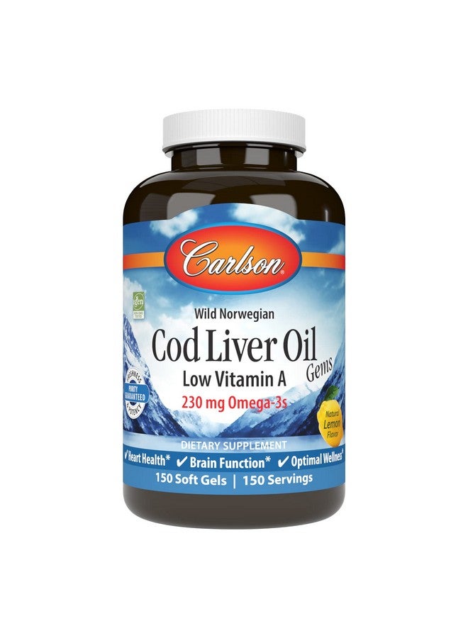 Carlson Cod Liver Oil Gems Low Vitamin A 230 Mg Omega3S Heart Health Vision Support Joint Health Lemon 150 Softgels - Image 1