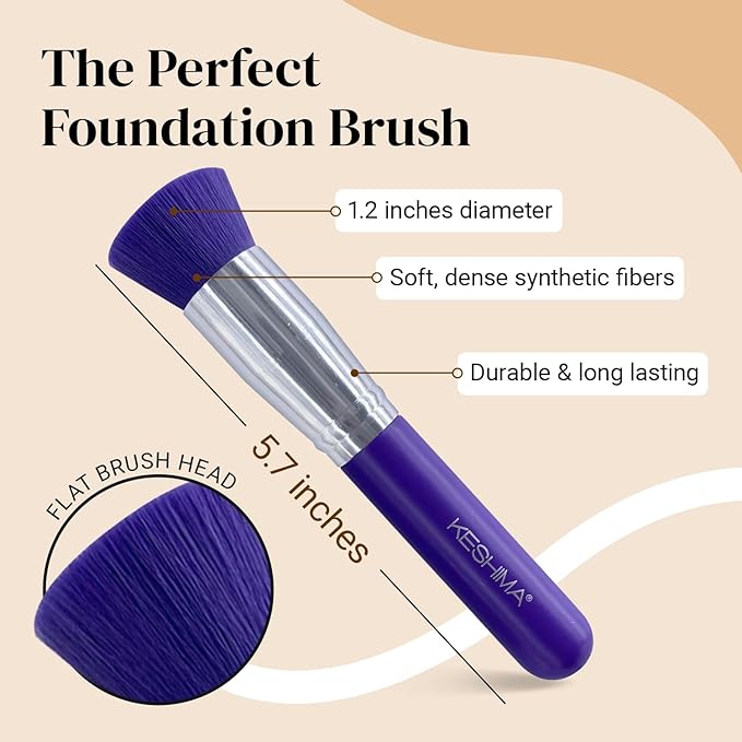 Keshima Flat Top Kabuki Foundation Brush By KESHIMA Premium Makeup Brush for Liquid Foundation Cream and Powder Buffing Blending Brush Face Brush - Image 3