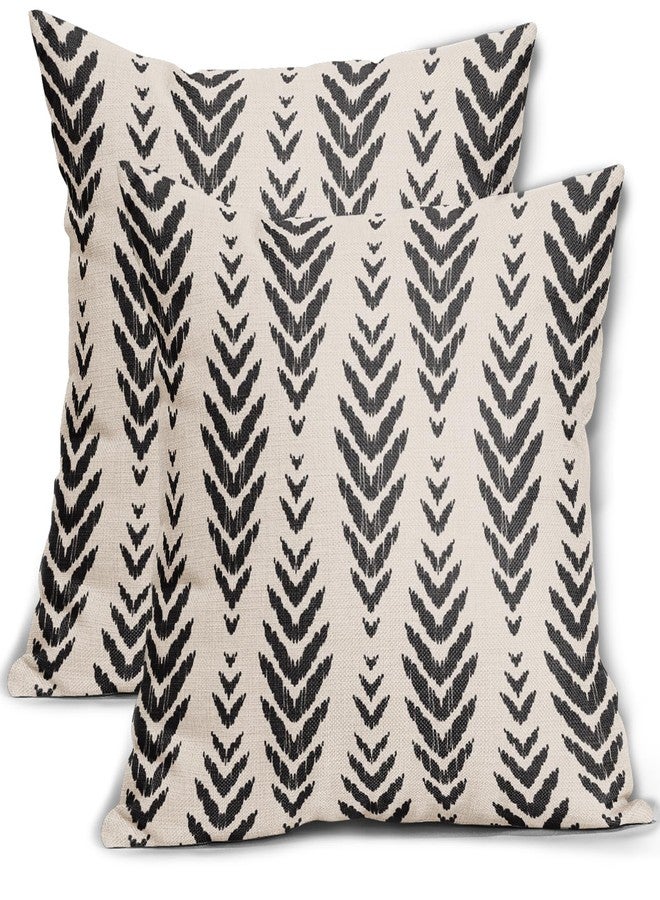 Sweetshow Boho Pillow Covers 18x18 Set of 2 Bohemian Ethnic Black Geometric Herringbone Print Decorative Throw Pillows Outdoor Pillowcase Square Linen Farmhouse Cushion Case Decor for Couch Sofa Bed - Image 1