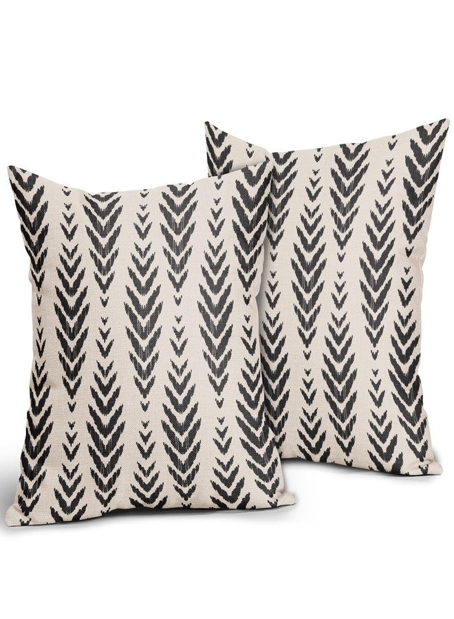 Sweetshow Boho Pillow Covers 18x18 Set of 2 Bohemian Ethnic Black Geometric Herringbone Print Decorative Throw Pillows Outdoor Pillowcase Square Linen Farmhouse Cushion Case Decor for Couch Sofa Bed - Image 2