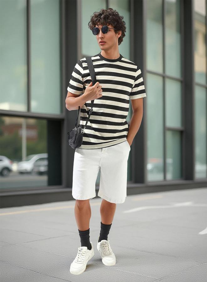 هاي ستار تيشيرت رجالي أسود قطن 1% مخطط بقصة عادية - Image 2