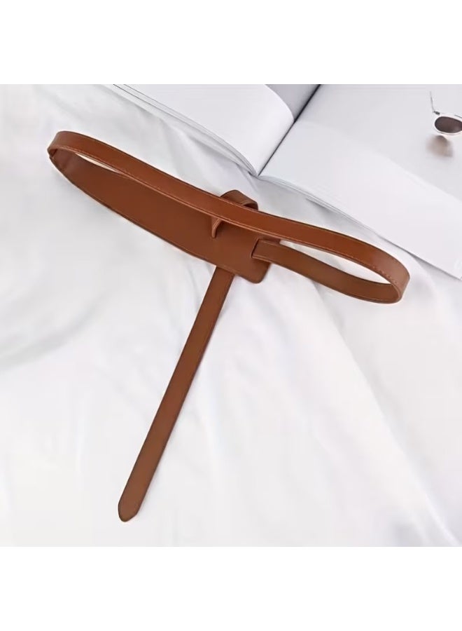 Goolsky Classic Knotted Thin Belts Elegant Solid Color PU Skinny Waistband Vintage Dress Coat Girdle For Women daily use - Image 2