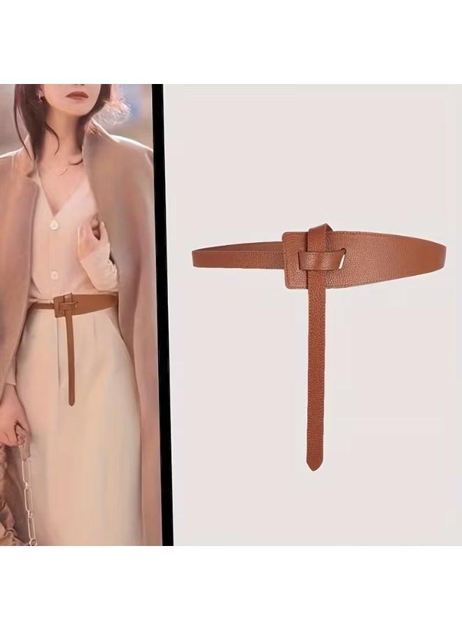 Goolsky Classic Knotted Thin Belts Elegant Solid Color PU Skinny Waistband Vintage Dress Coat Girdle For Women daily use - Image 1