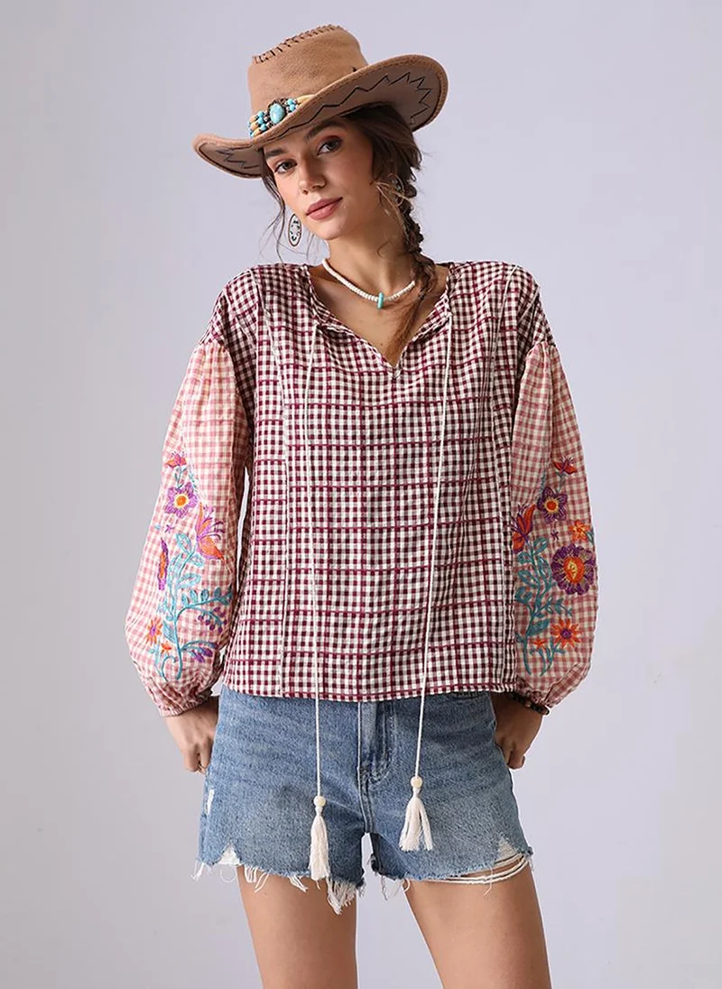 YUNIQEE Multicolor V-Neck Long Sleeves Boxy Top