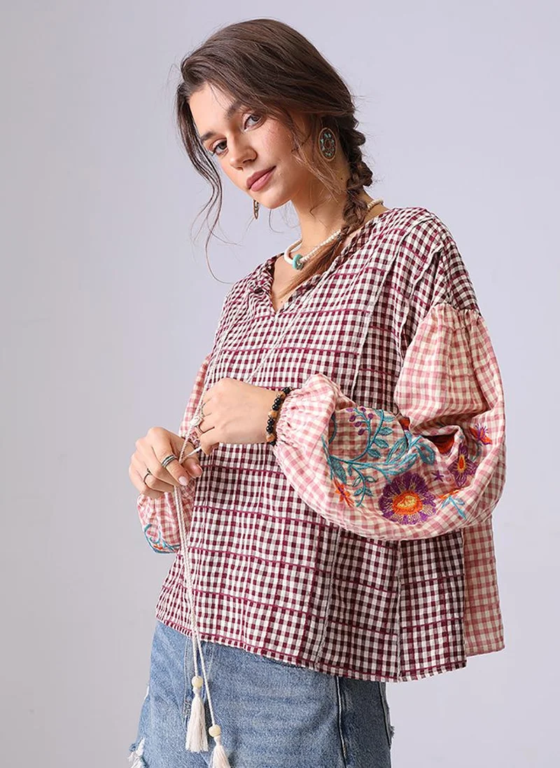 YUNIQEE Multicolor V-Neck Long Sleeves Boxy Top