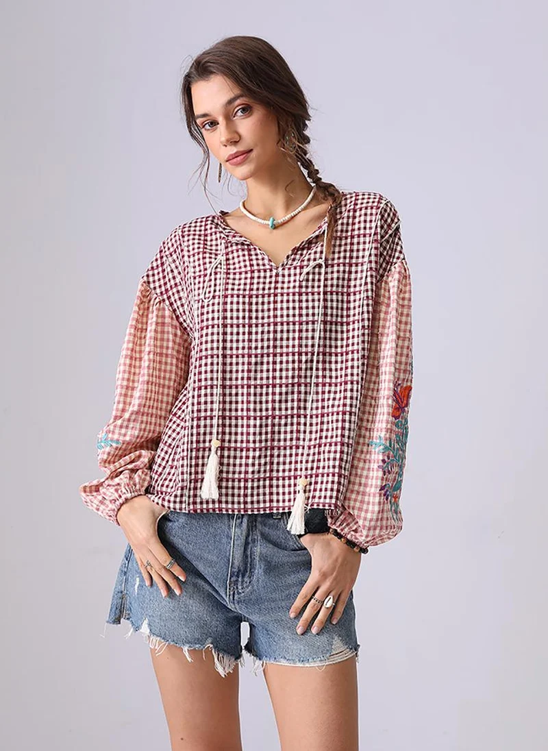 YUNIQEE Multicolor V-Neck Long Sleeves Boxy Top