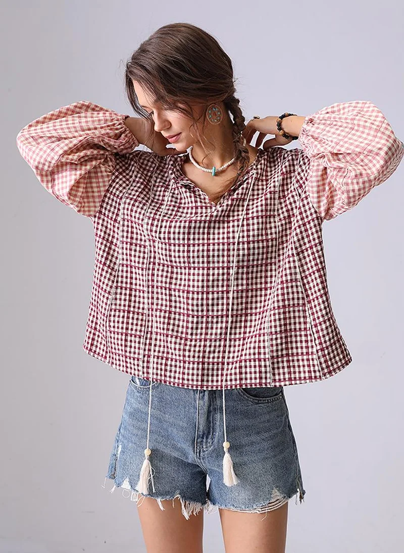 YUNIQEE Multicolor V-Neck Long Sleeves Boxy Top