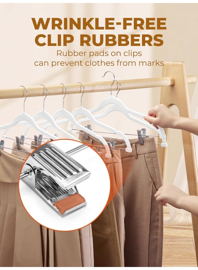 HOUSE DAY Velvet Skirt Hangers 24 Pack, White Velvet Hangers with Adjustable Clips, Space Saving Slim Velvet Pant Hangers, Heavy Duty Shorts Hangers, Non Slip Clip Hangers for Pants, Skirts, Shorts - Image 4