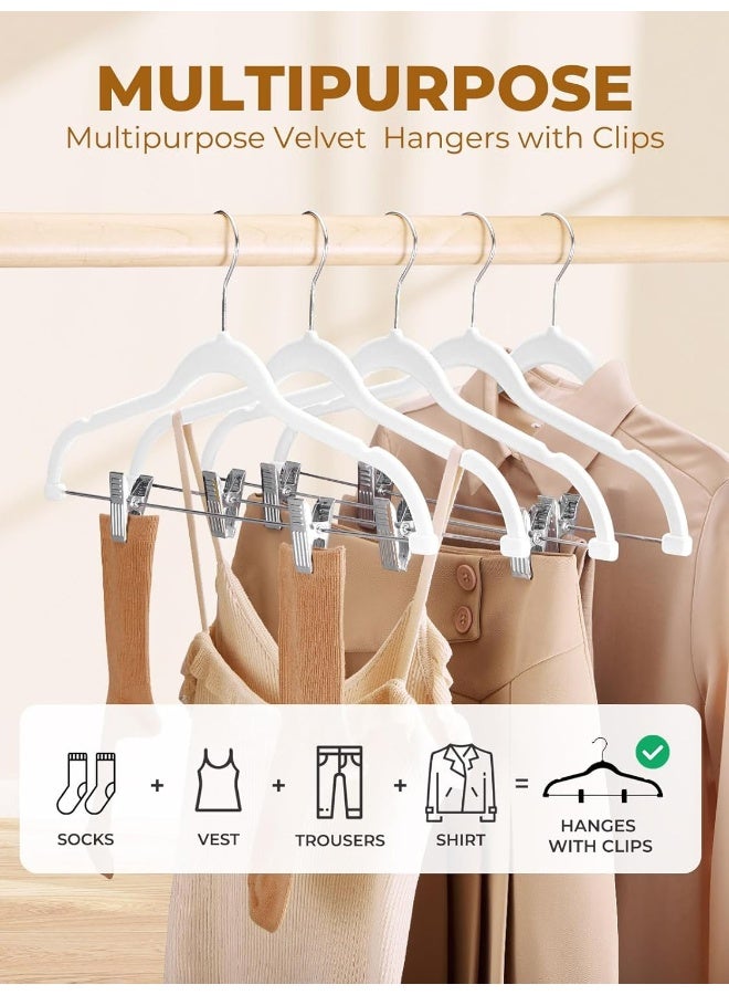 HOUSE DAY Velvet Skirt Hangers 24 Pack, White Velvet Hangers with Adjustable Clips, Space Saving Slim Velvet Pant Hangers, Heavy Duty Shorts Hangers, Non Slip Clip Hangers for Pants, Skirts, Shorts - Image 2