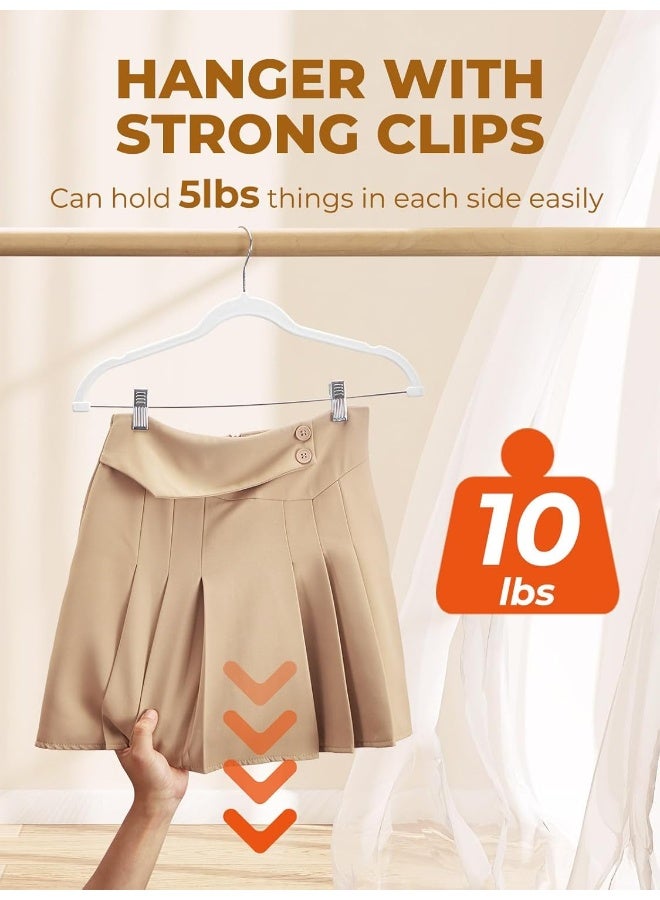 HOUSE DAY Velvet Skirt Hangers 24 Pack, White Velvet Hangers with Adjustable Clips, Space Saving Slim Velvet Pant Hangers, Heavy Duty Shorts Hangers, Non Slip Clip Hangers for Pants, Skirts, Shorts - Image 3