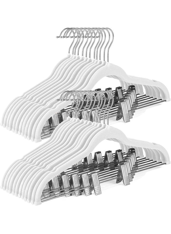 HOUSE DAY Velvet Skirt Hangers 24 Pack, White Velvet Hangers with Adjustable Clips, Space Saving Slim Velvet Pant Hangers, Heavy Duty Shorts Hangers, Non Slip Clip Hangers for Pants, Skirts, Shorts - Image 1