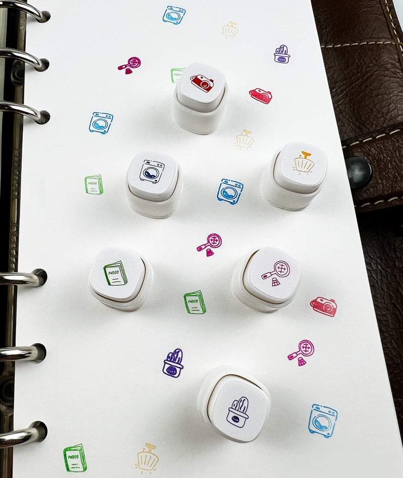 ZMLSED 6-in-1 Pre Self-Inking Planner Stamp Set - Portable Daily Life Multi Stamps with Storage Case for Bullet Journal, Scrapbooking, Travel, Daily Planning -100mm x 15mm (6 Themes, Quick-Dry Ink, Durable) - Image 3