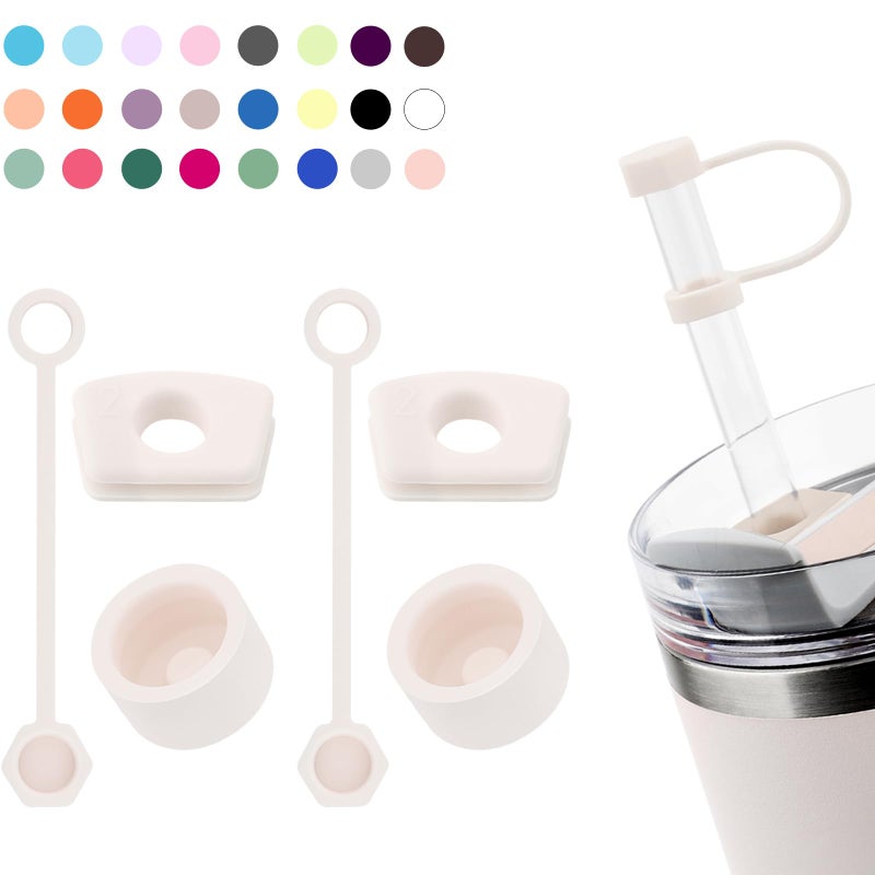 DUNLAGUE مجموعة سدادة تسرب السيليكون متوافقة مع ستانلي كأس 2.0 أوقية و 40 أوقية مع غطاء القش (مجموعة من 2 روز كوارتز) - Image 1