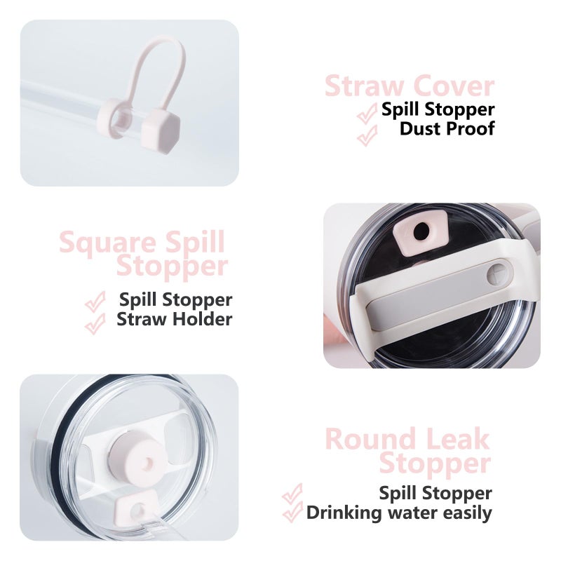 DUNLAGUE مجموعة سدادة تسرب السيليكون متوافقة مع ستانلي كأس 2.0 أوقية و 40 أوقية مع غطاء القش (مجموعة من 2 روز كوارتز) - Image 2