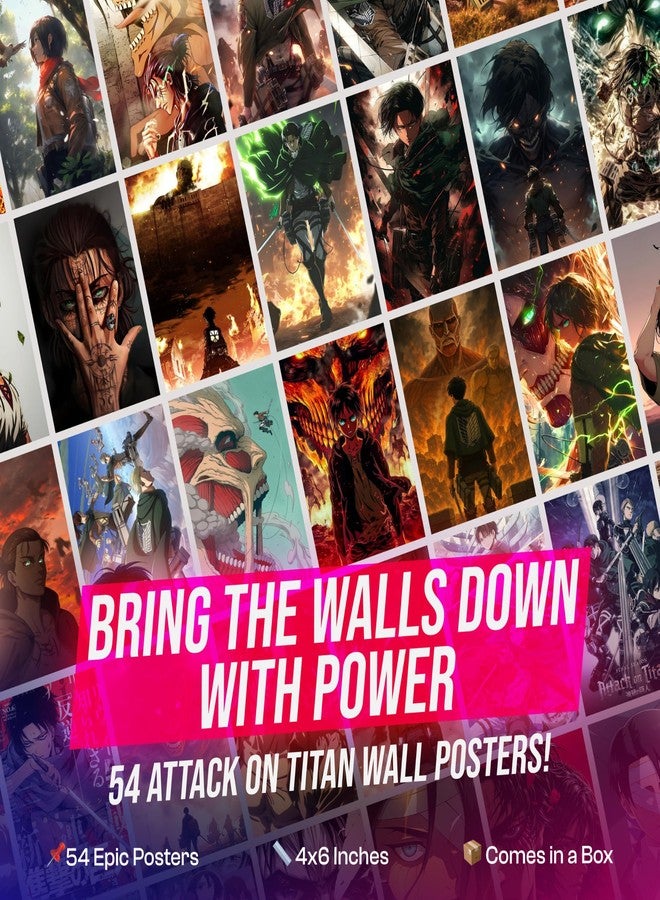 Attack on Titan Poster Collage Set of 54 (4x6 Inch) - Wall Art Featuring Eren, Levi, Mikasa & More | Aesthetic Anime Decor for Bedrooms, Dorms, Study Rooms & Anime Fan Gifts - Image 2