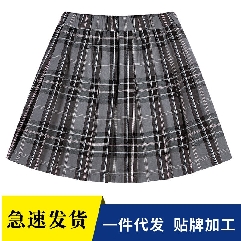 Girls' School Uniform Skirt Skirt Pupil Gray Plaid Anti-Light Pleated Skirt Girls' Dress Skirt - Image 2