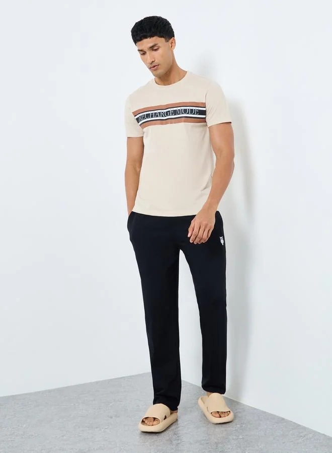 Styli Styli Men Striped Slogan Print T-Shirt and Pyjama Set