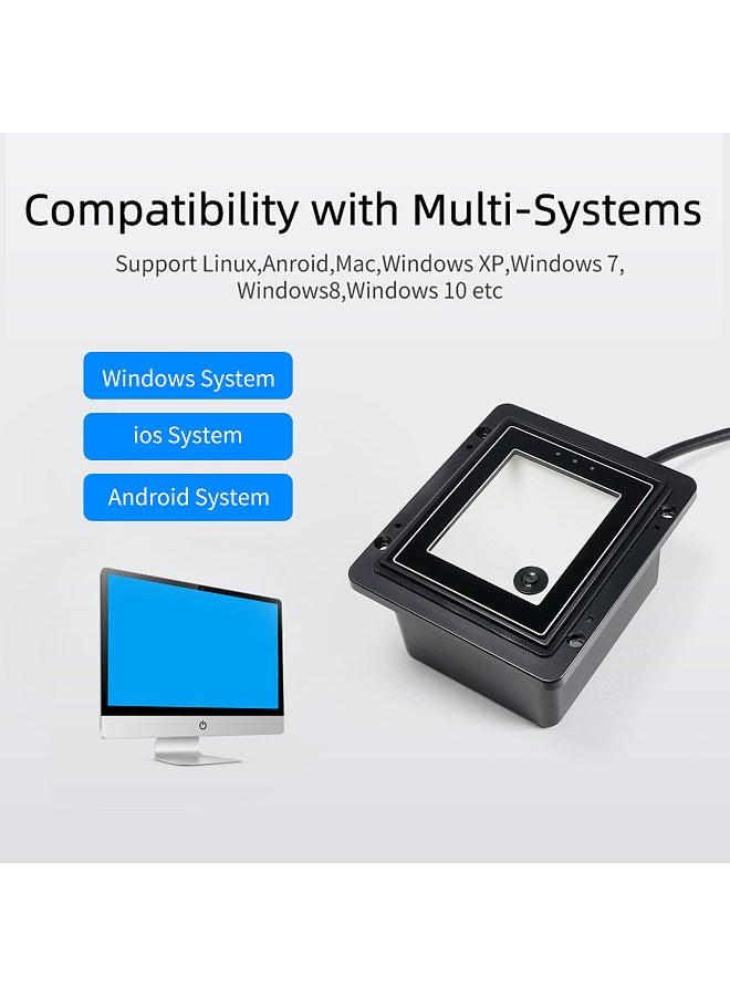Embedded 1D 2D Barcode Scanner QR Bar Code Reader Module Scanner RS485 Port Connection Auto Scanning for Gate Machine Tickets Checking Mobile Payment