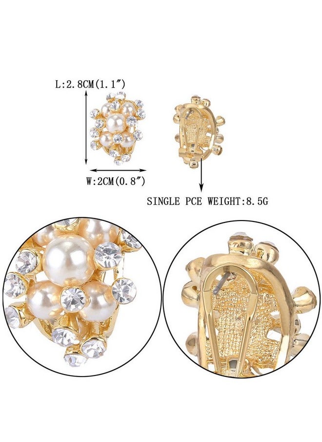 EVER FAITH Austrian Crystal White Simulated Pearl Bridal Cluster Pierced Stud Earrings Clear Gold-Tone  - Image 5