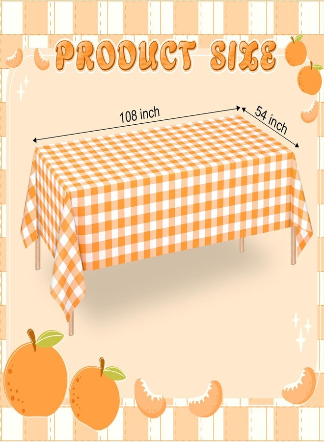 WNINK 4 Pack Orange and White Checkered Rectangular Plastic Tablecloths, Orange Gingham Waterproof Disposable Table Covers 54" x 108" for Birthday, Wedding, Outdoor Picnic Camping Parties - Image 2