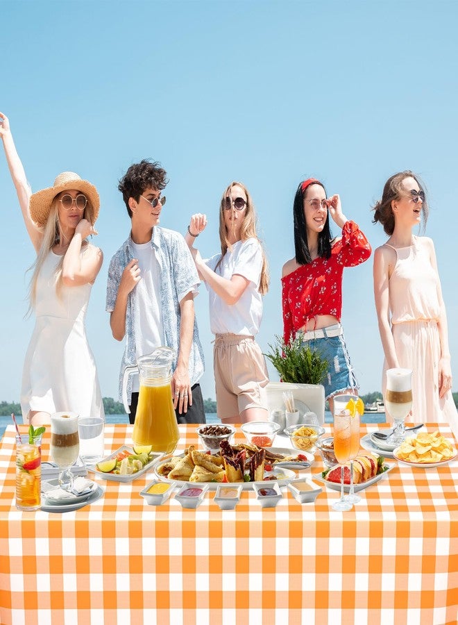 WNINK 4 Pack Orange and White Checkered Rectangular Plastic Tablecloths, Orange Gingham Waterproof Disposable Table Covers 54" x 108" for Birthday, Wedding, Outdoor Picnic Camping Parties - Image 3