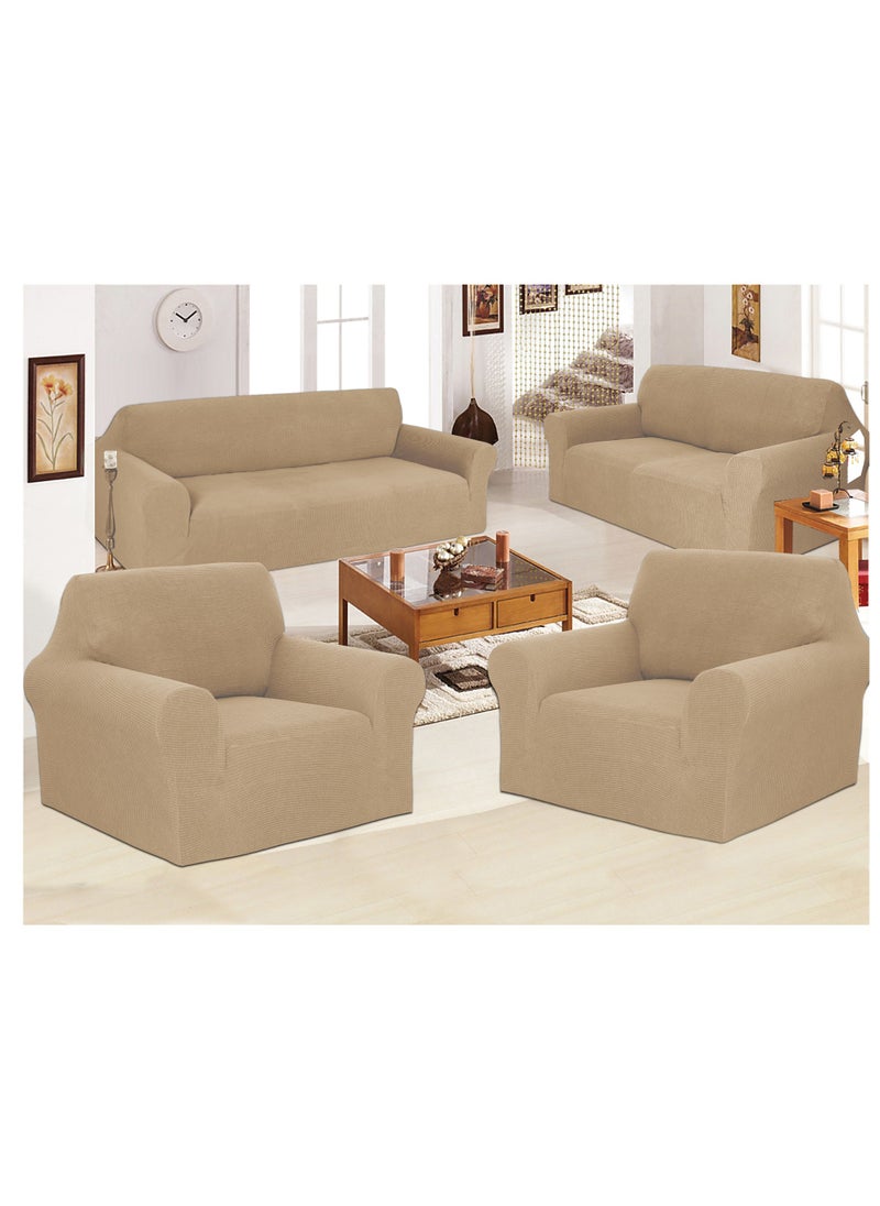 Fabienne Stretch Fit 7 Seater Sofa Cover Set 3211 Combination Soft Brushed Fabric Couch Cover Exquisitely Full Coverage Furniture Protector Slipcover Seven Seater Fits on Standard and Recliner Sofa Sand Beige  - Image 1