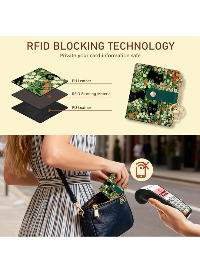 Jogjam Rfid Women Wallet, Small Slim Thin Credit Card Wallet, PU Leather Bifold Cash Zipper Coin Pocket ID Window, for Female Ladies Teen Girls Girly Gifts, Black Cat Floral, Small, Modern - Image 3