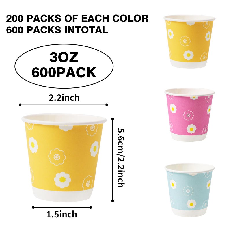 Tamone 600 Pack 3 oz Bathroom Cups, Mouthwash Cups with Flower, Pink, Yellow, Blue Small Disposable 3 oz Paper Cups for Party, Picnic, BBQ, Travel, Home & Event - Image 2