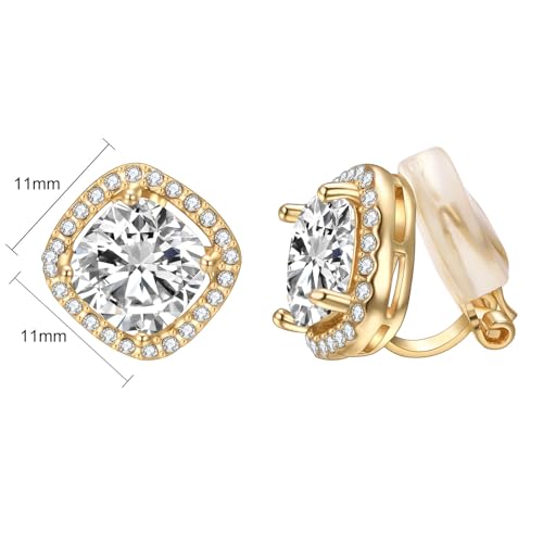 Yoursfs Rhinestone Clip on Earrings For Women Bridal Sparkly Square Earrings Crystal 18K Yellow Gold Plated Invisible Clip on Earrings - Image 2