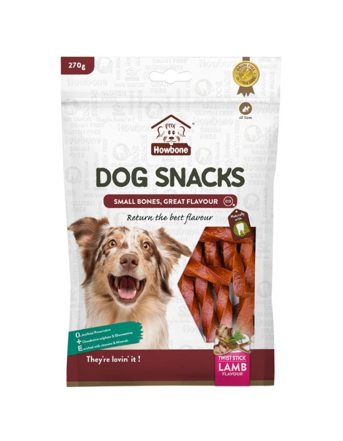 Howbone Twist Stick Dog Snack 270g – Lamb Flavour, Healthy Chew Treats for Dogs
