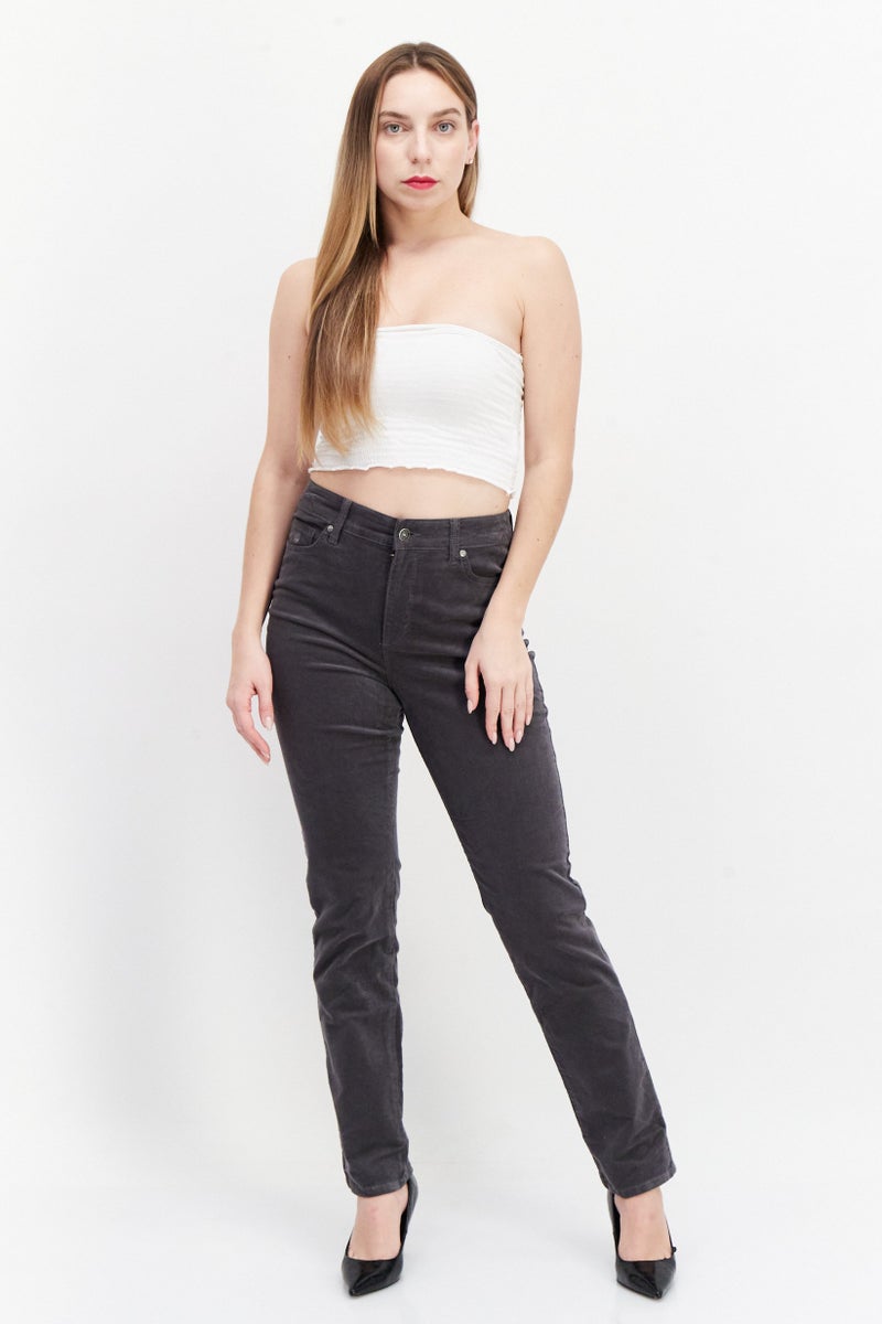 Gloria Vanderbilt Women Slim Fit Plain Stretchable Corduroy, Dark Grey - Image 4