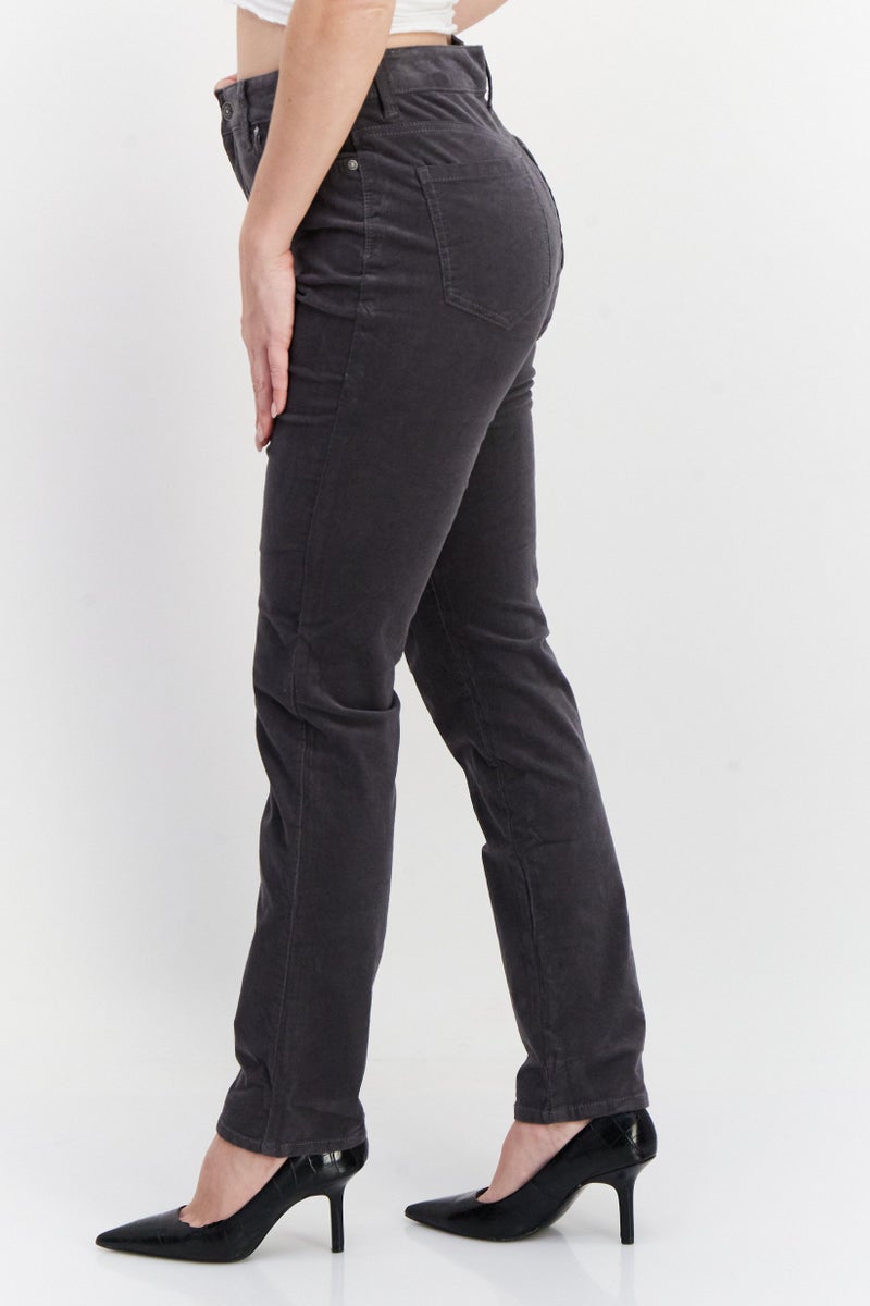 Gloria Vanderbilt Women Slim Fit Plain Stretchable Corduroy, Dark Grey - Image 2