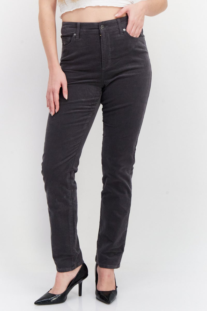 Gloria Vanderbilt Women Slim Fit Plain Stretchable Corduroy, Dark Grey - Image 1