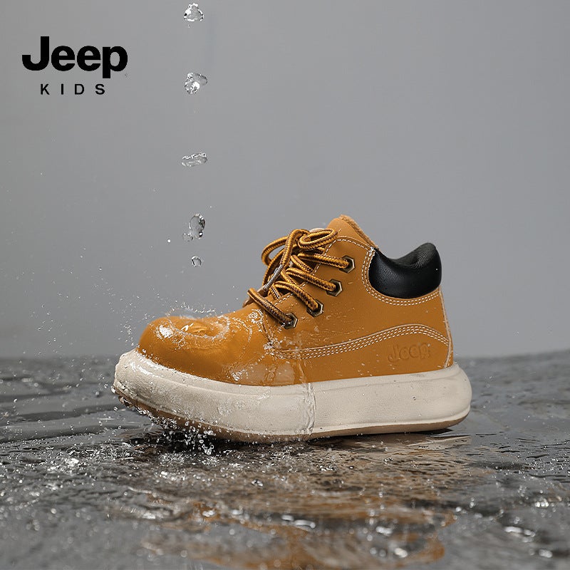 Jeep Boys And Girls Leather And Velvet Cotton Shoes Ultra-Light Heightening Boots Boys Non-Slip Fashionable Outdoor Thick-Soled Work Boots - Image 5
