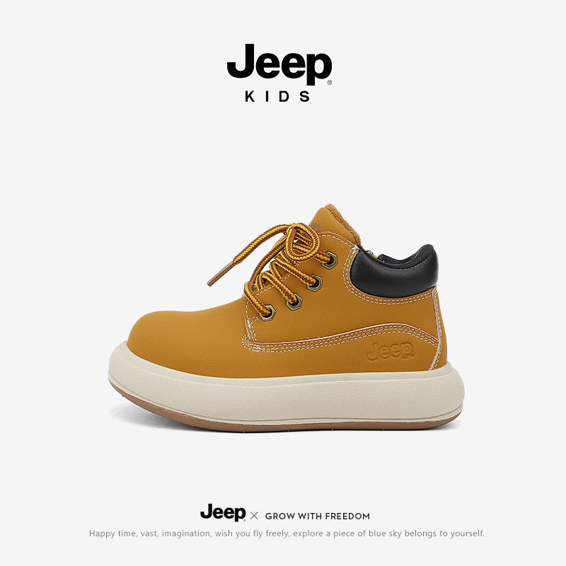 Jeep Boys And Girls Leather And Velvet Cotton Shoes Ultra-Light Heightening Boots Boys Non-Slip Fashionable Outdoor Thick-Soled Work Boots - Image 2