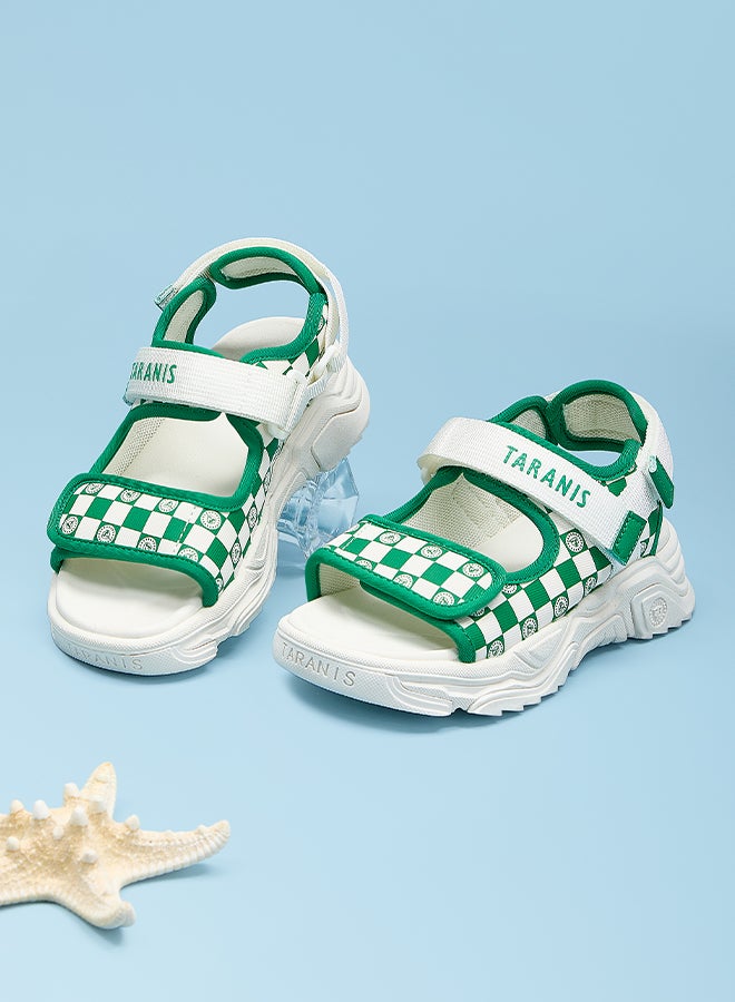 Taranis Children's Shoes Kids' Green & White Checkerboard Sport Sandals with Velcro Straps - Image 1
