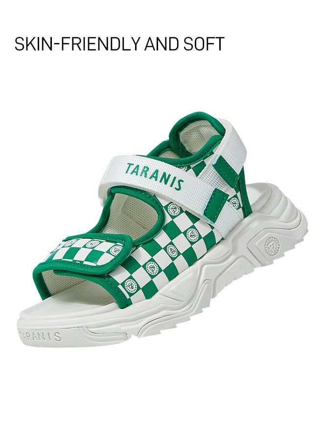 Taranis Children's Shoes Kids' Green & White Checkerboard Sport Sandals with Velcro Straps - Image 5