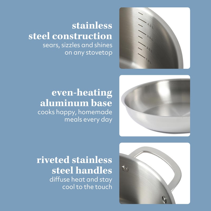 Sur La Table Kitchen Essentials Chef's Deck 10 Piece Stainless Steel Non Toxic Pots and Pans Kitchen Cookware Set w/Triply Encapsulated Base - Induction Safe - Image 5