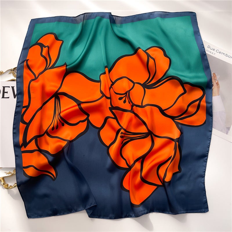 Factory wholesale scarves ladies scarf shawls 70cm Korean small square silk satin printed spring and summer sunscreen scarf - Image 2