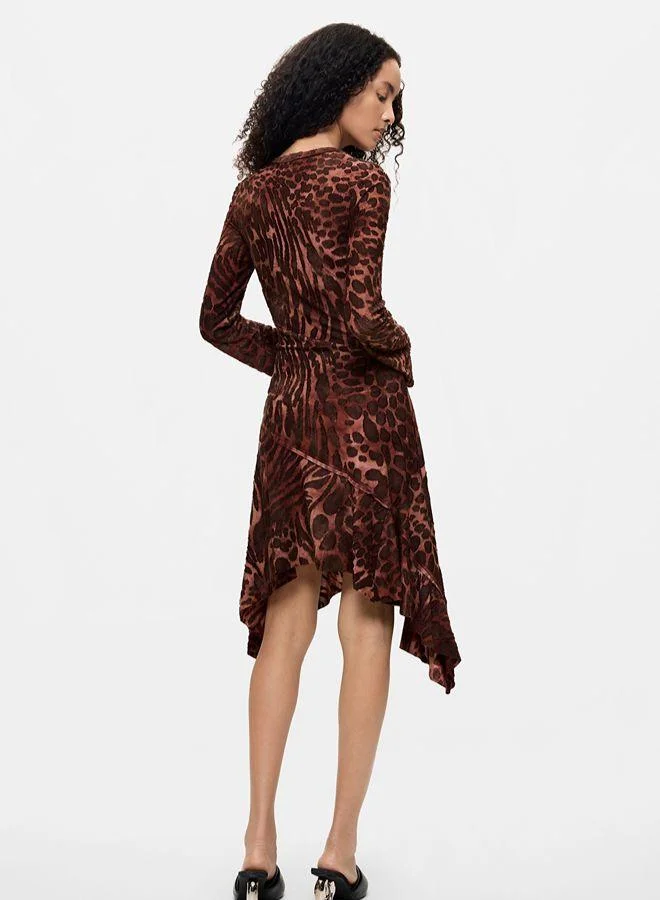 Desigual Brown Flocked short dress for Women | Best Price UAE