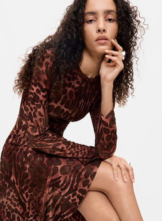 Desigual Brown Flocked short dress for Women | Best Price UAE