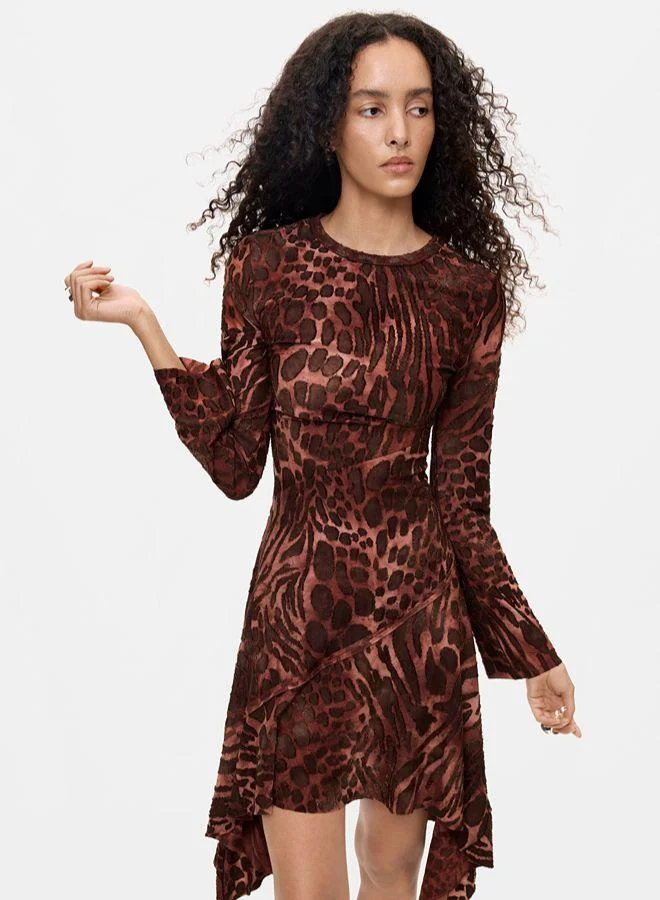 Desigual Brown Flocked short dress for Women | Best Price UAE
