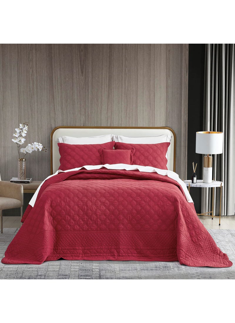 CHIXIN CHIXIN Oversized Cotton Bedspread King Size  Real Stitching  Luxury Quilted Bedding Cover for All Season Reversible Ultra Soft Lightweight 3 Piece Burgundy 