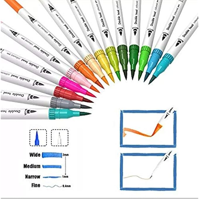 Naya FELT TIP PENS COLOURING MARKERS 100 WATERCOLOUR MARKER PEN, DOUBLE TIP ART FINE BRUSH MARKERS FOR ADULT STUDENTS, DIY CARD MAKING, PHOTO ALBUM COLOURING BOOKS CRAFT DOODLING. (100 PACK) - Image 5