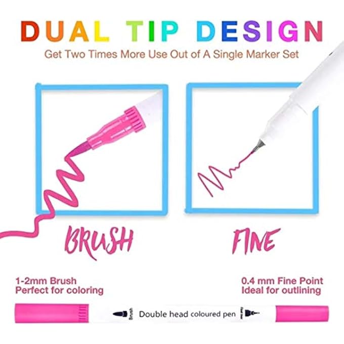 Naya FELT TIP PENS COLOURING MARKERS 100 WATERCOLOUR MARKER PEN, DOUBLE TIP ART FINE BRUSH MARKERS FOR ADULT STUDENTS, DIY CARD MAKING, PHOTO ALBUM COLOURING BOOKS CRAFT DOODLING. (100 PACK) - Image 3