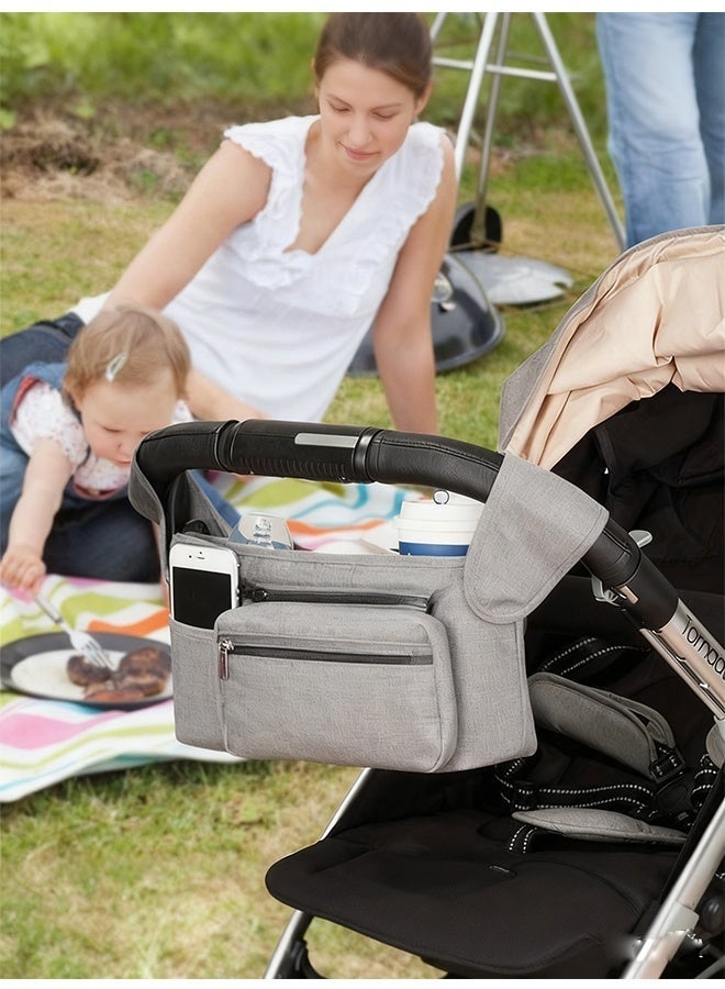 Baby Stroller Hanging Organizer Bag, Waterproof Multi Pocket Storage Bag with Insulated Cup Holder and Detachable Pouch & Adjustable Shoulder Strap, Portable Baby Travel Accessory Bag for Outdoor Walking Shopping - Image 2