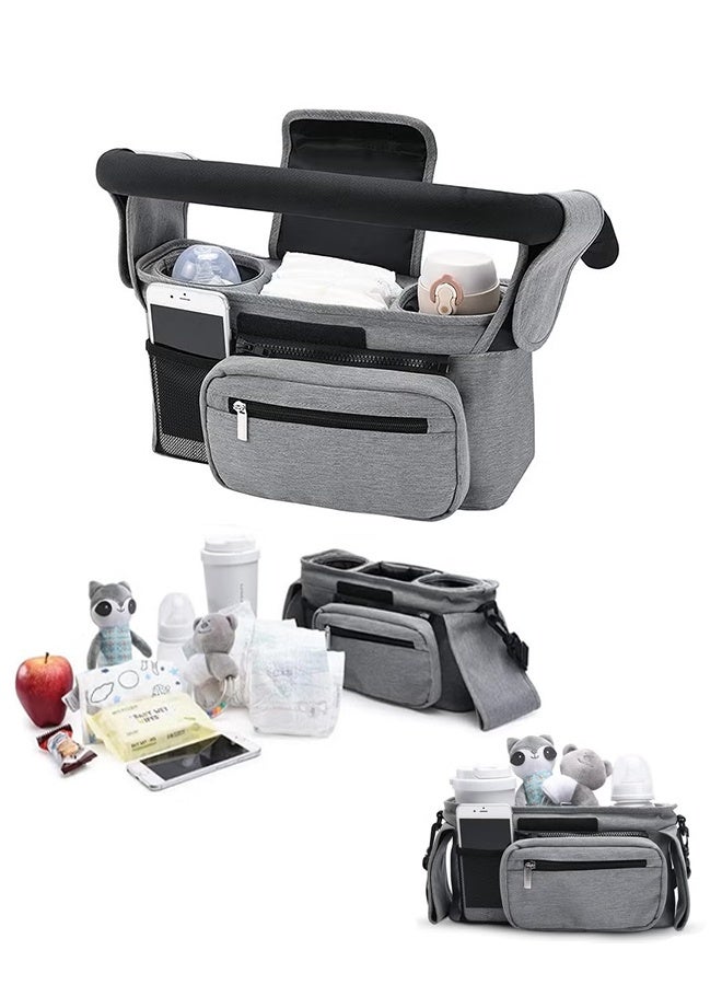 Baby Stroller Hanging Organizer Bag, Waterproof Multi Pocket Storage Bag with Insulated Cup Holder and Detachable Pouch & Adjustable Shoulder Strap, Portable Baby Travel Accessory Bag for Outdoor Walking Shopping - Image 1