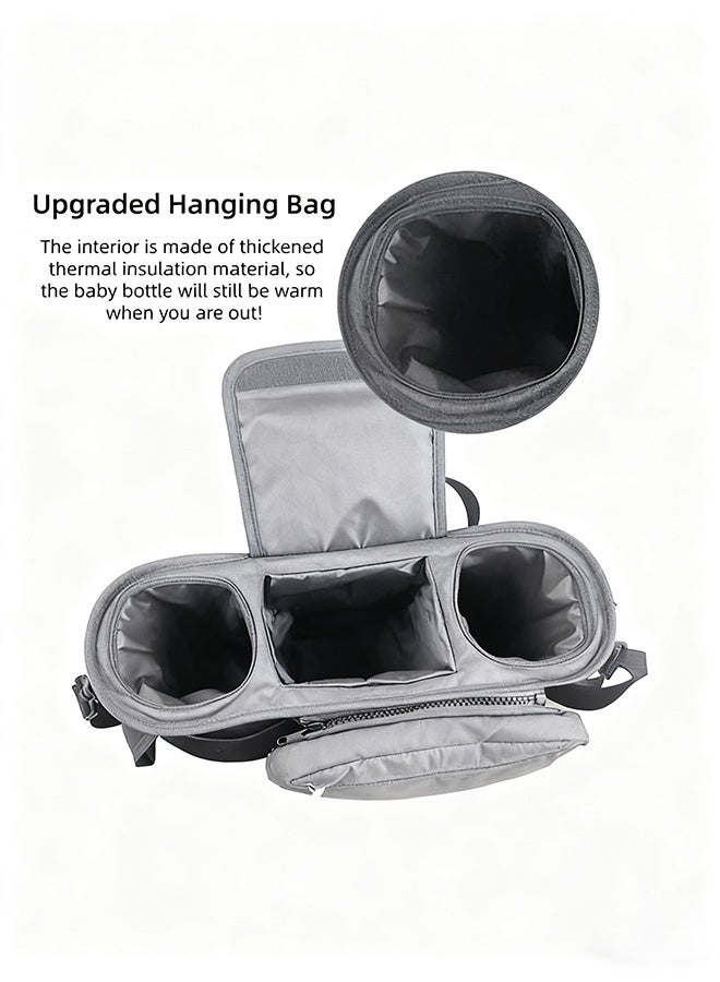 Baby Stroller Hanging Organizer Bag, Waterproof Multi Pocket Storage Bag with Insulated Cup Holder and Detachable Pouch & Adjustable Shoulder Strap, Portable Baby Travel Accessory Bag for Outdoor Walking Shopping - Image 5
