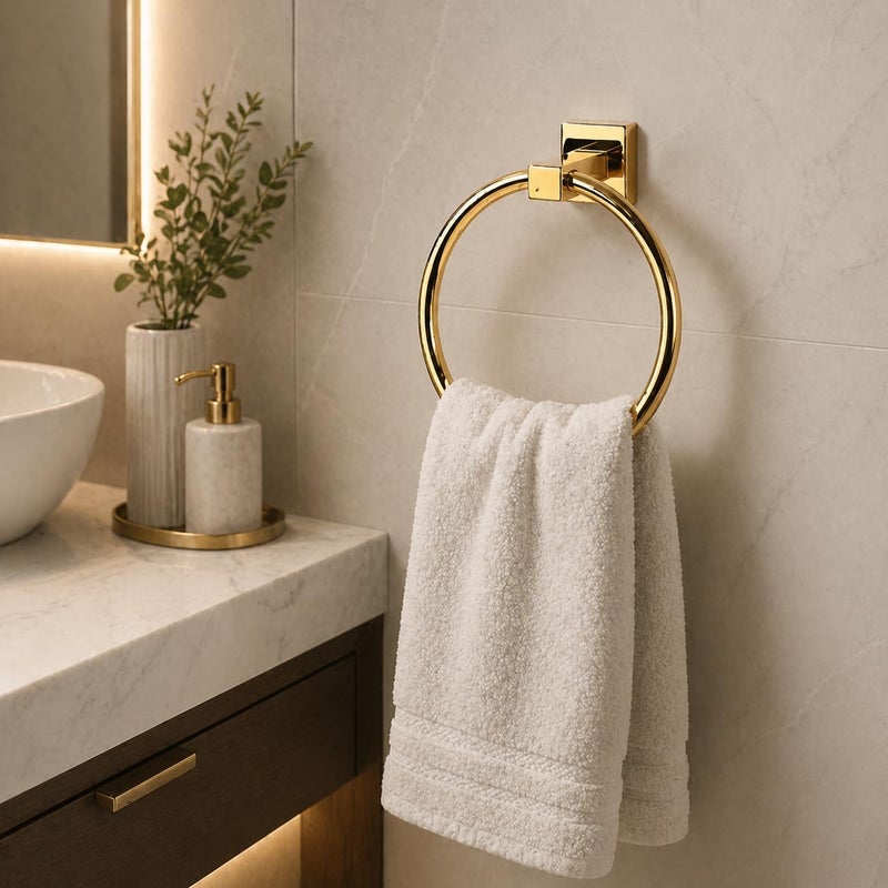 Round Towel Holder, Wall Mounted, Stainless Steel, Multiple Colors (Gold) - Image 2